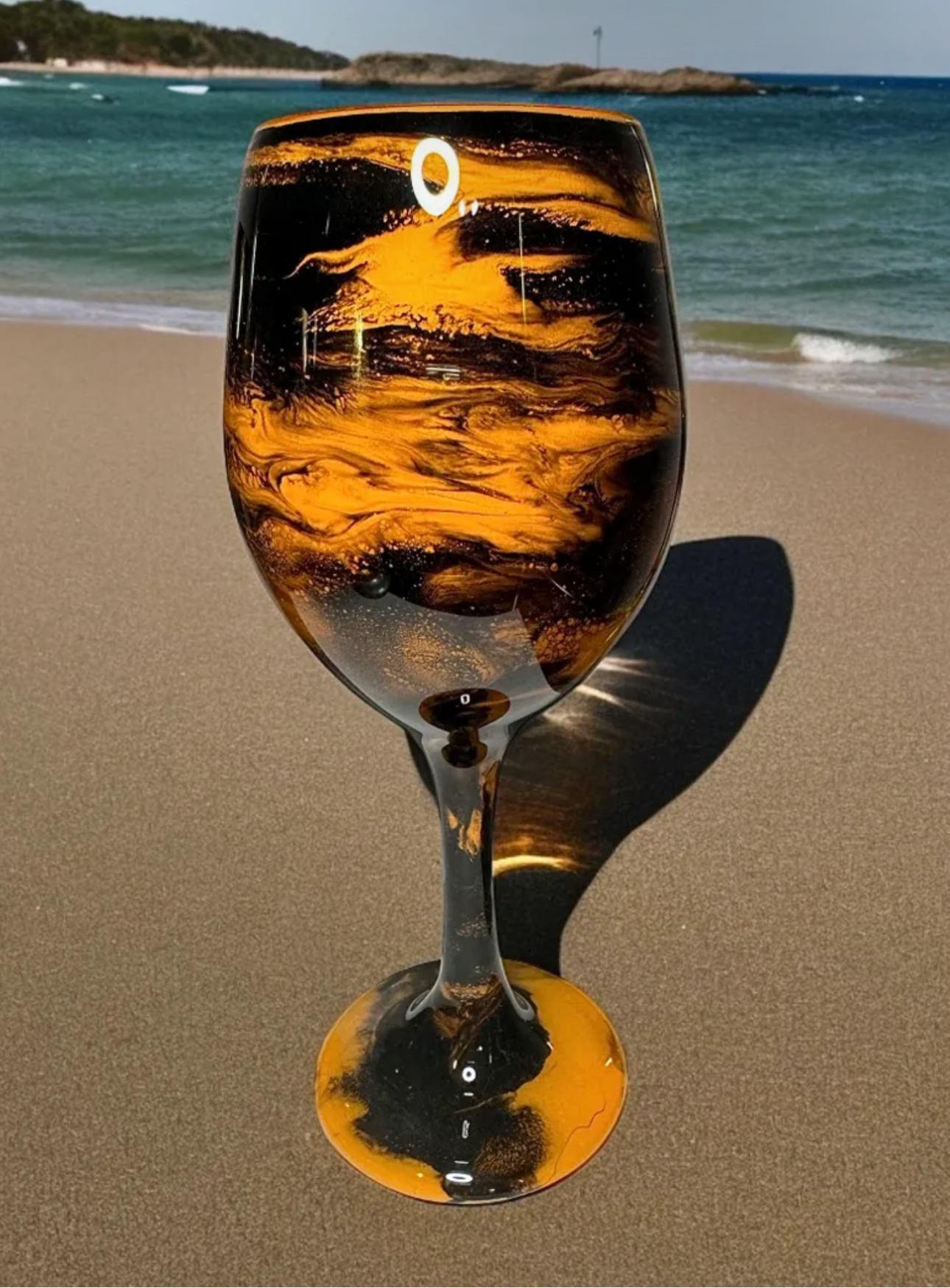 Orange and Black Swirl Wine Glasses and Drinkware-Handmade