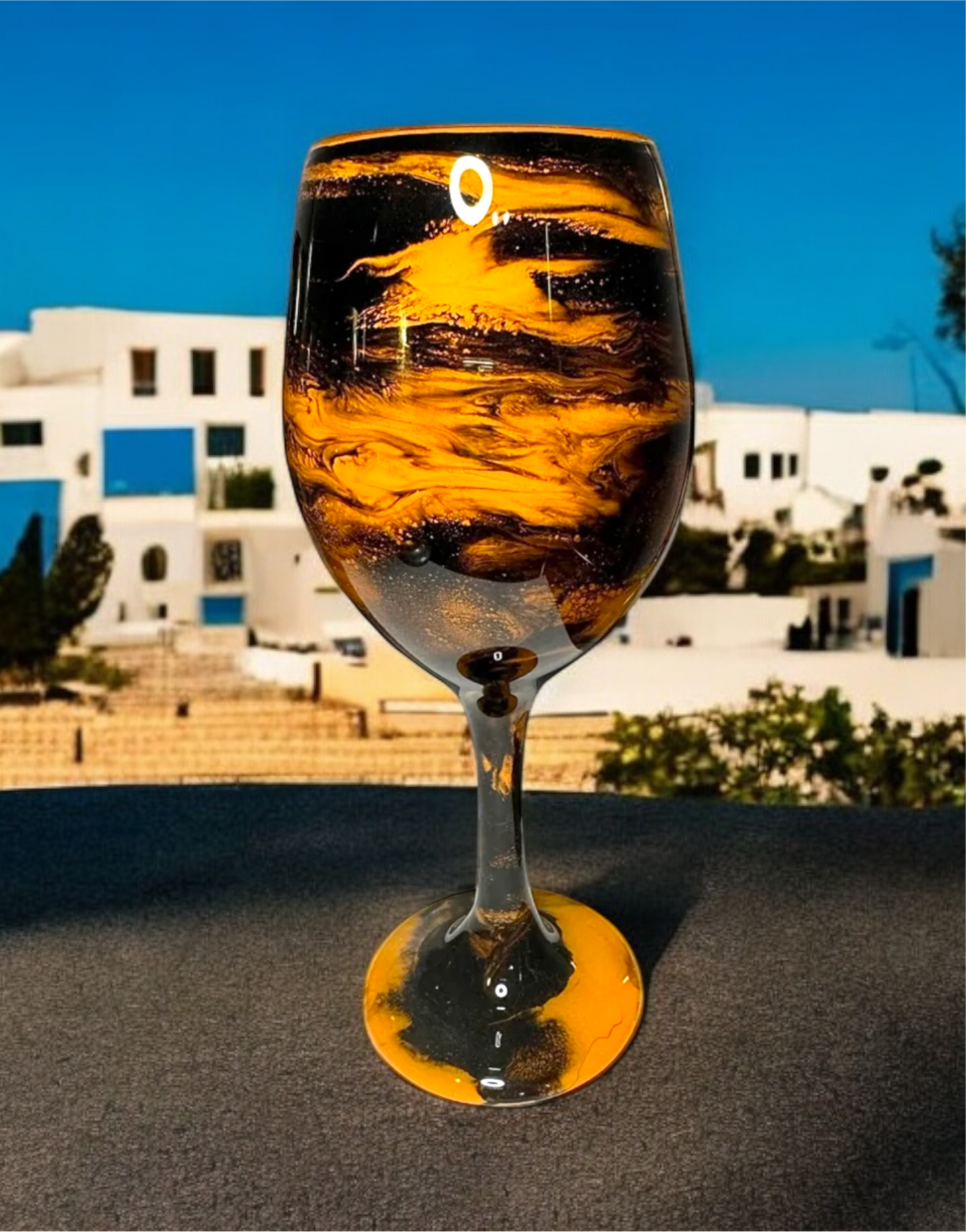 Orange and Black Swirl Wine Glasses and Drinkware-Handmade