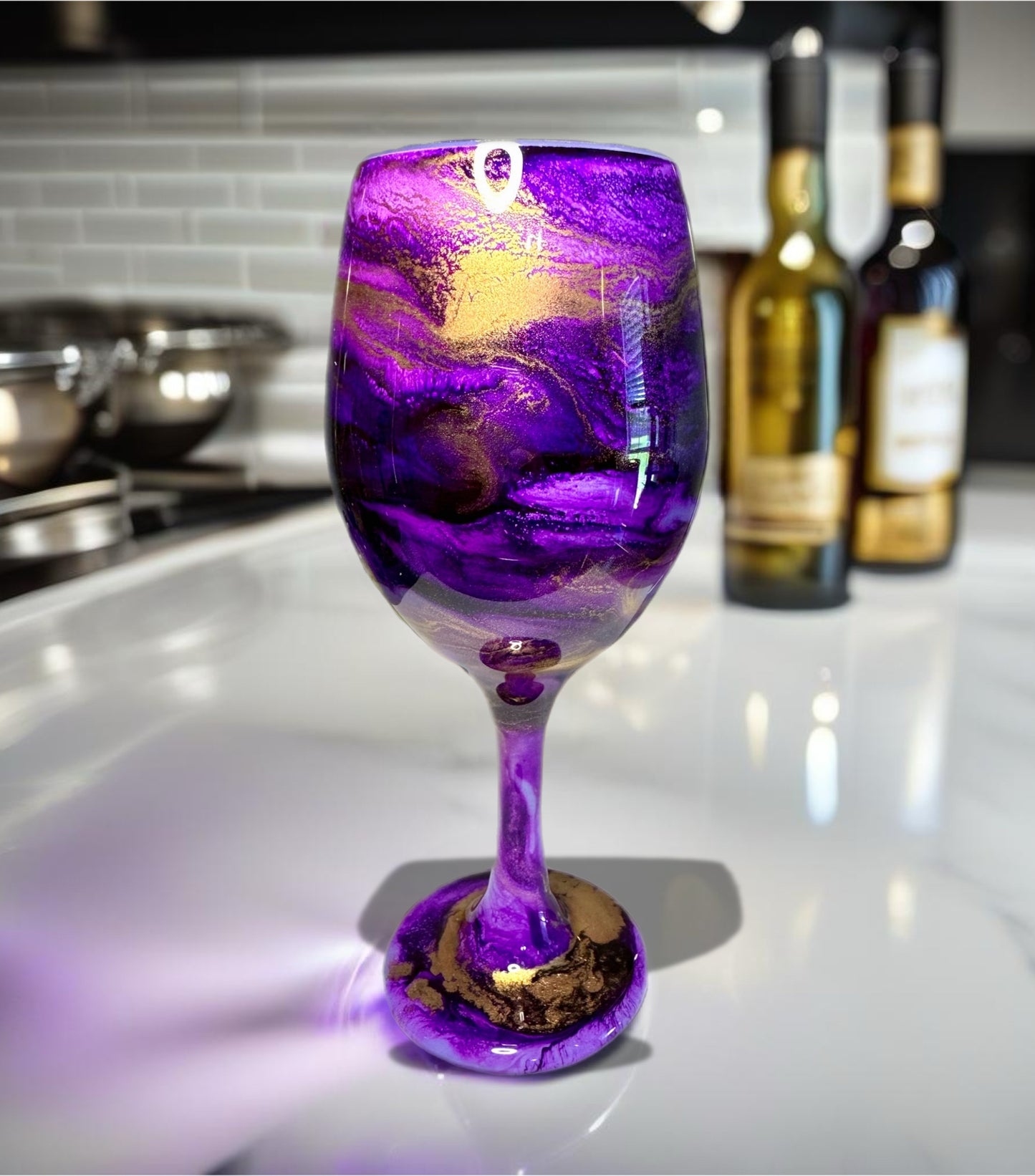Purple and Gold Swirl Wine Glasses and Drinkware-Handmade