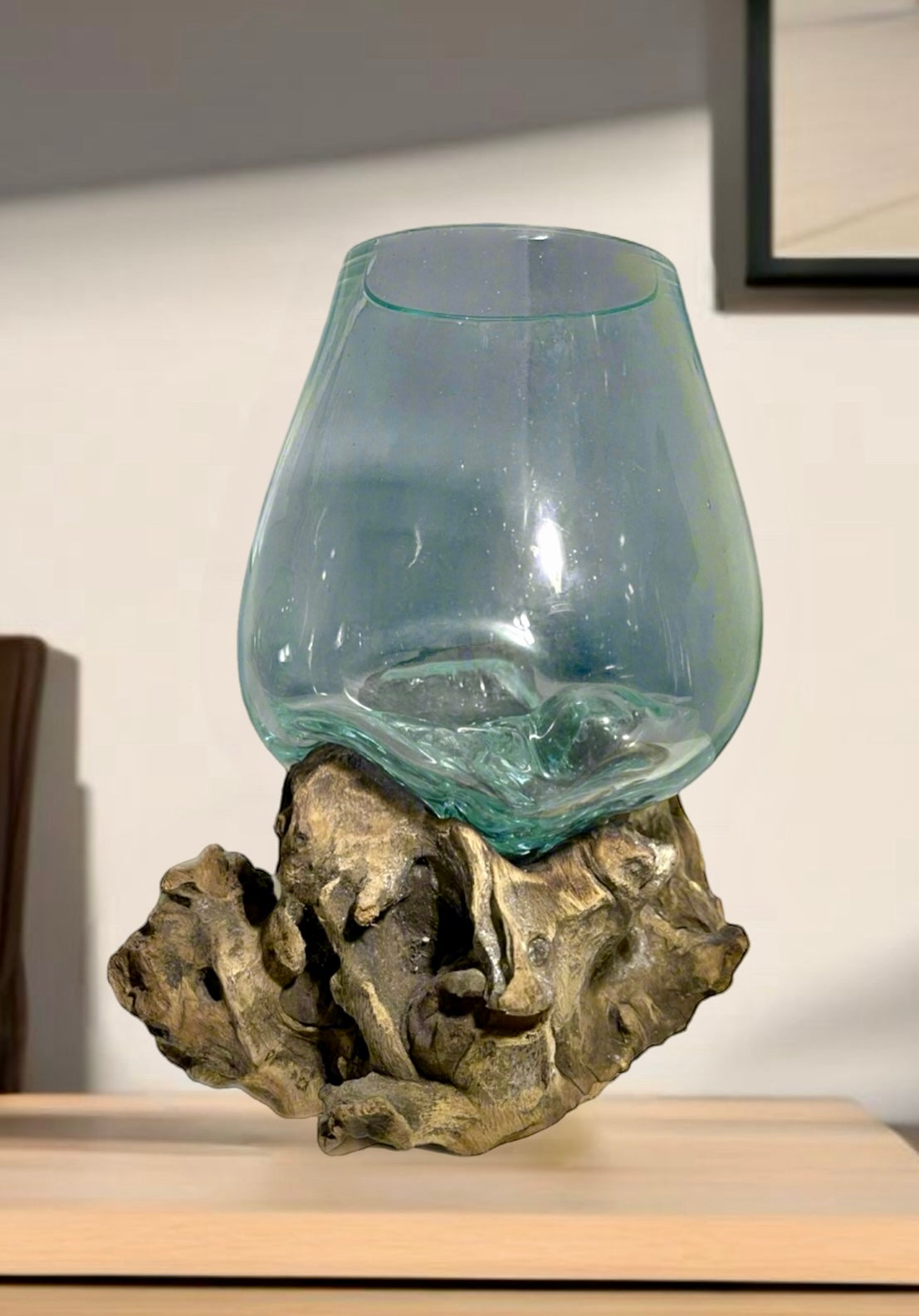 Recycled Molten Glass Bowl on Balinese Gamal Wood