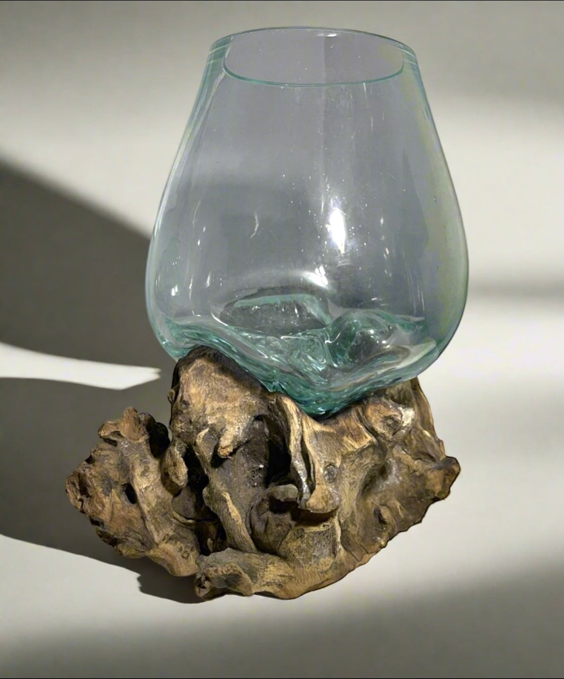 Recycled Molten Glass Bowl on Balinese Gamal Wood