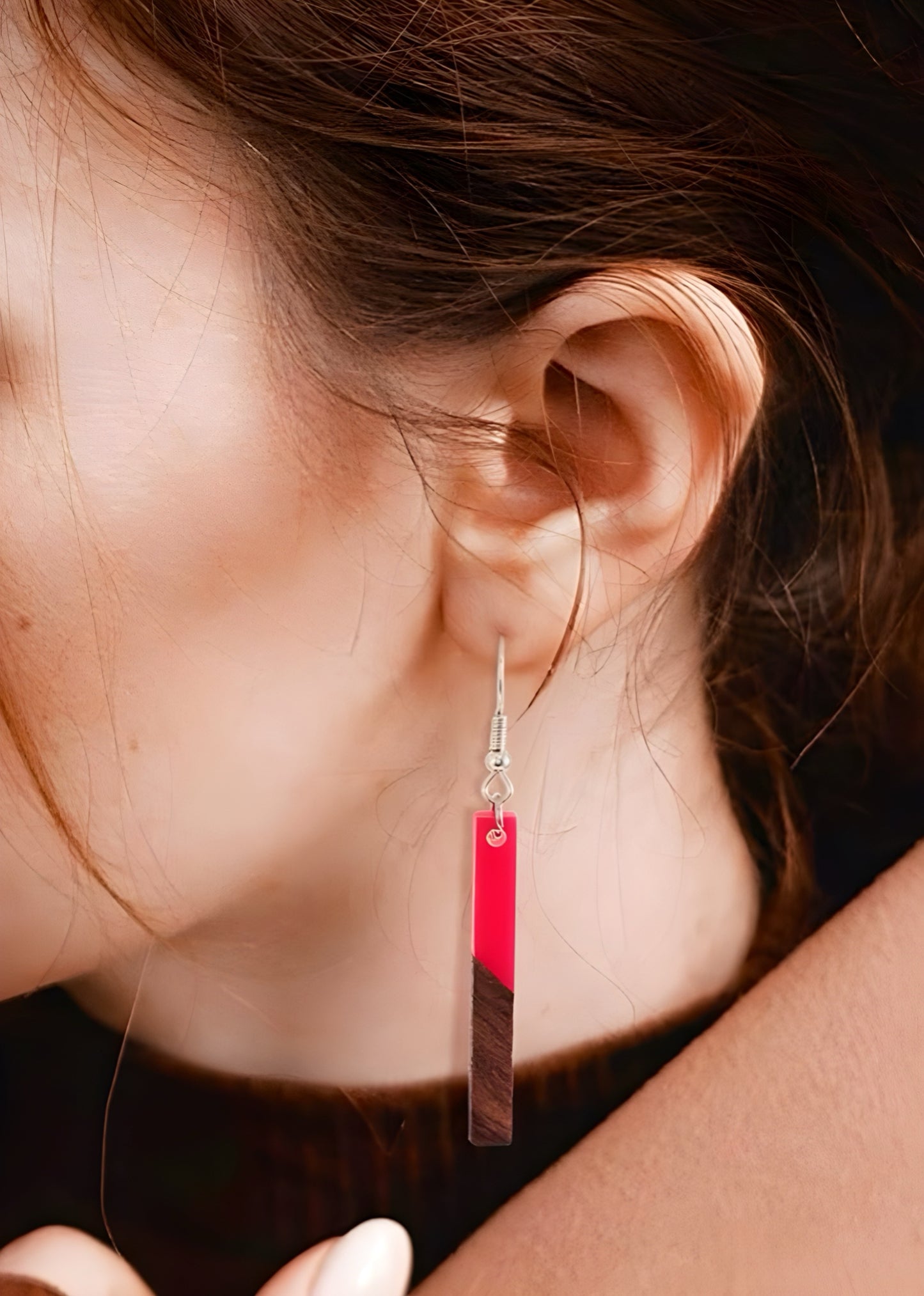 Wood and Resin Drop Earrings-Multiple Colors Available