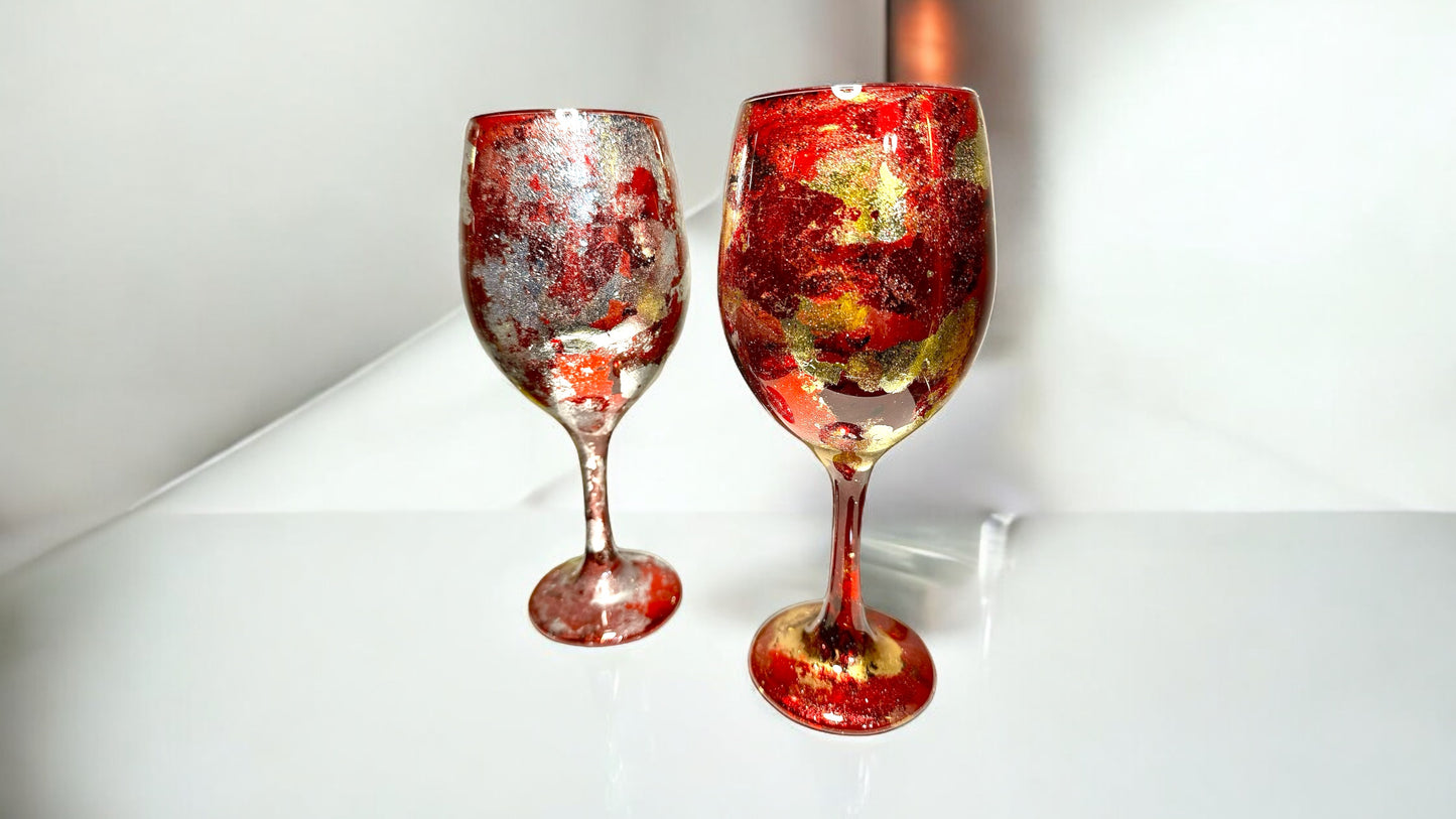 Red and Gold Flake Holiday Wine Glass & Drinkware-Handmade