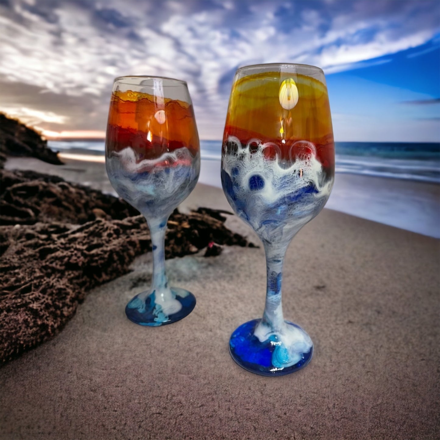 Sunset Wine Glasses and Drinkware-Handmade