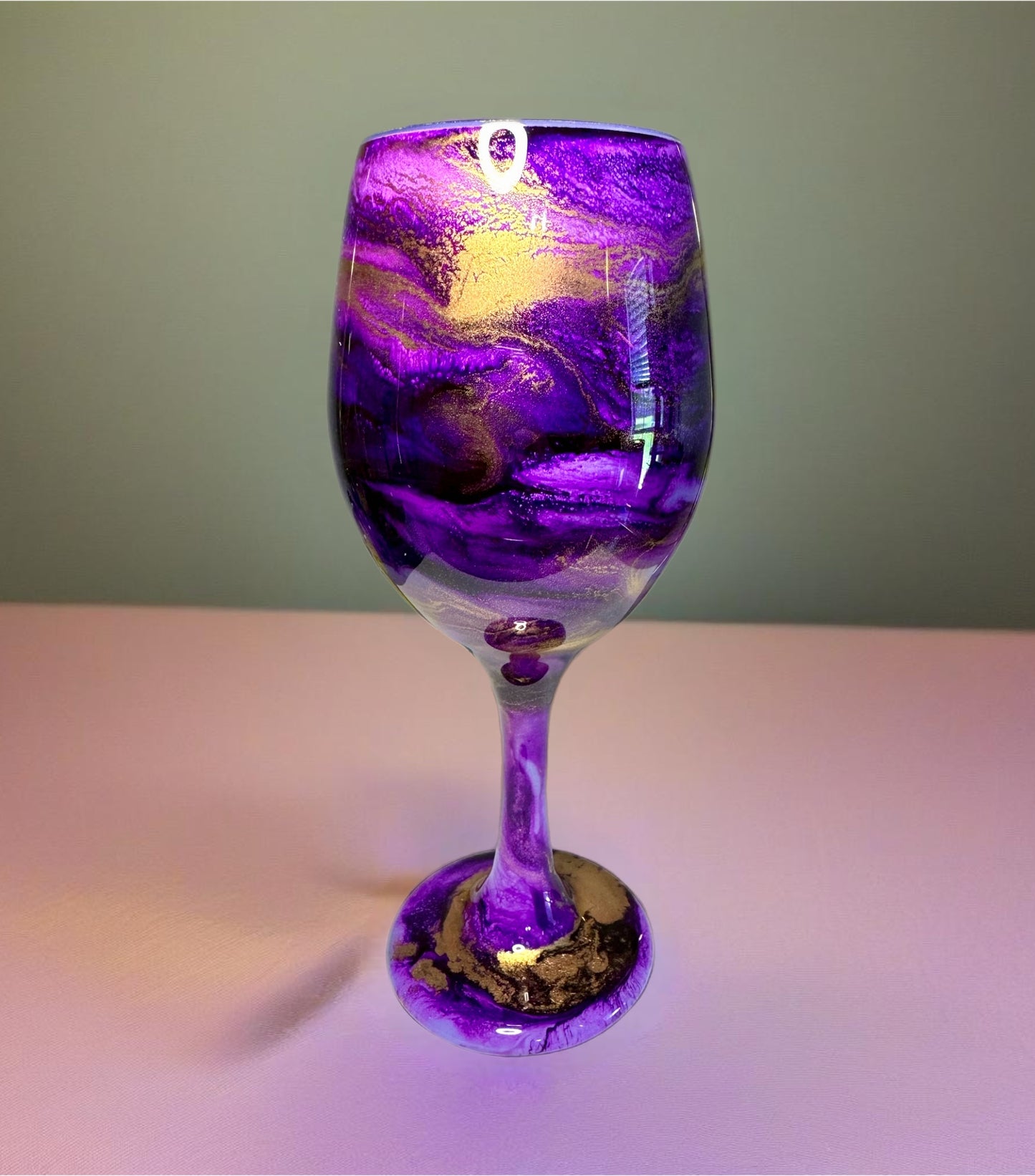 Purple and Gold Swirl Wine Glasses and Drinkware-Handmade
