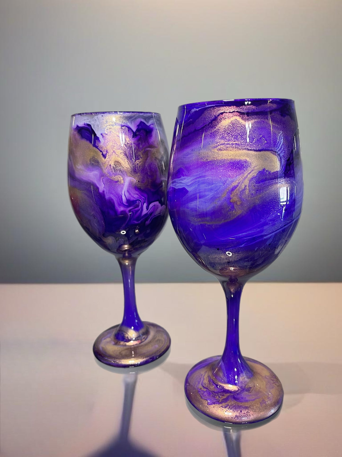 Purple and Gold Swirl Wine Glasses and Drinkware-Handmade