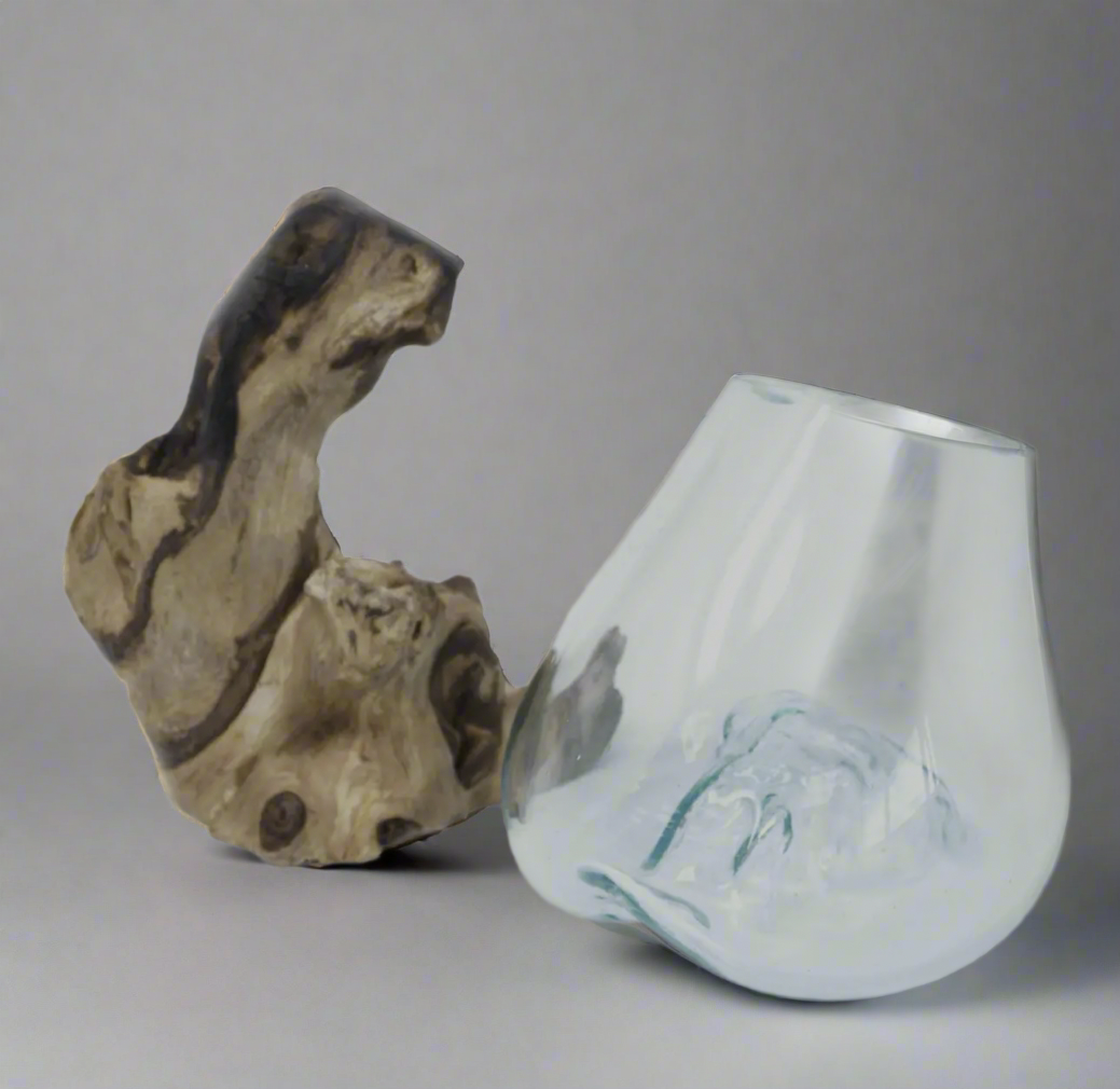 Recycled Molten Glass Bowl on Balinese Gamal Wood