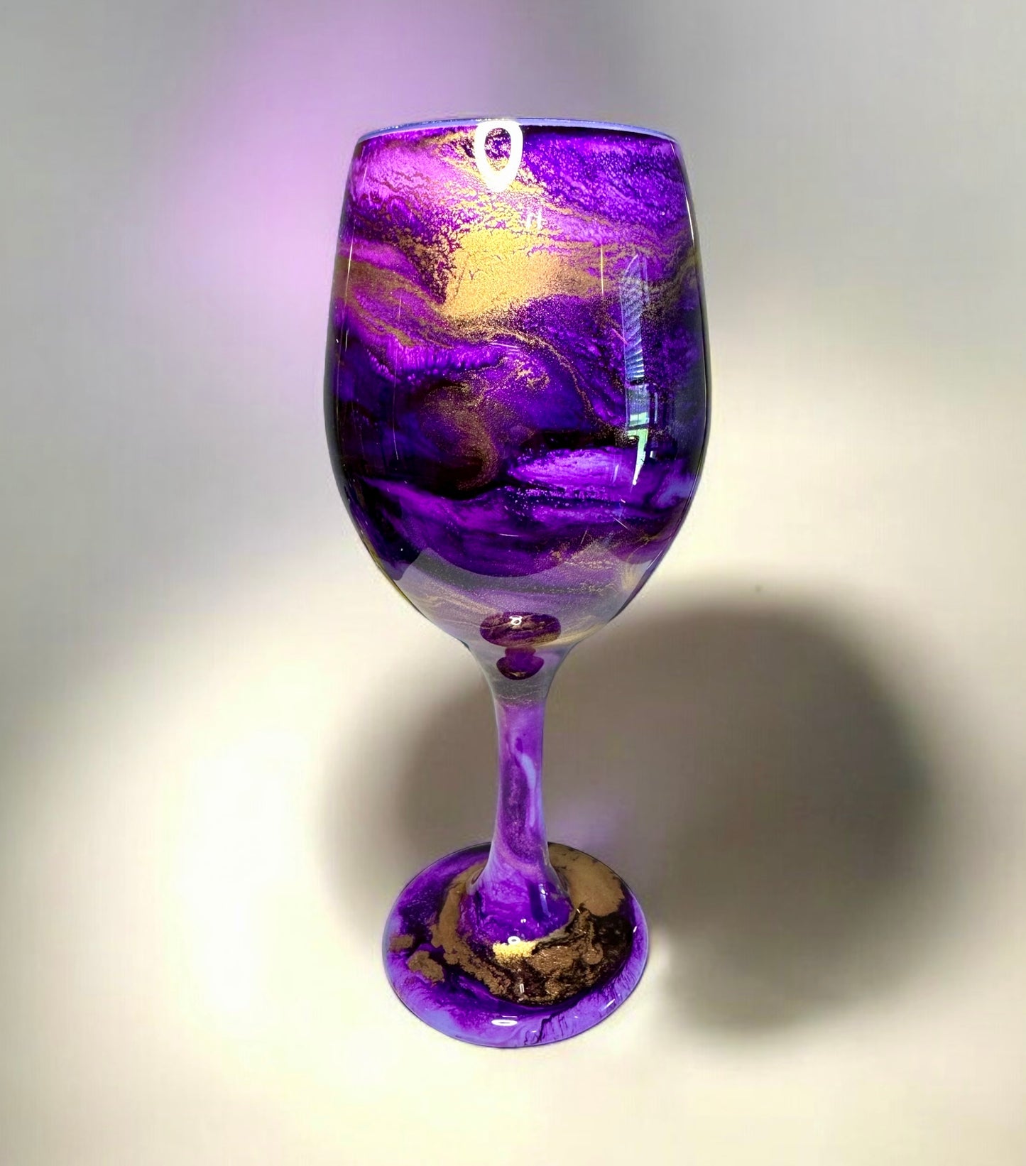 Purple and Gold Swirl Wine Glasses and Drinkware-Handmade