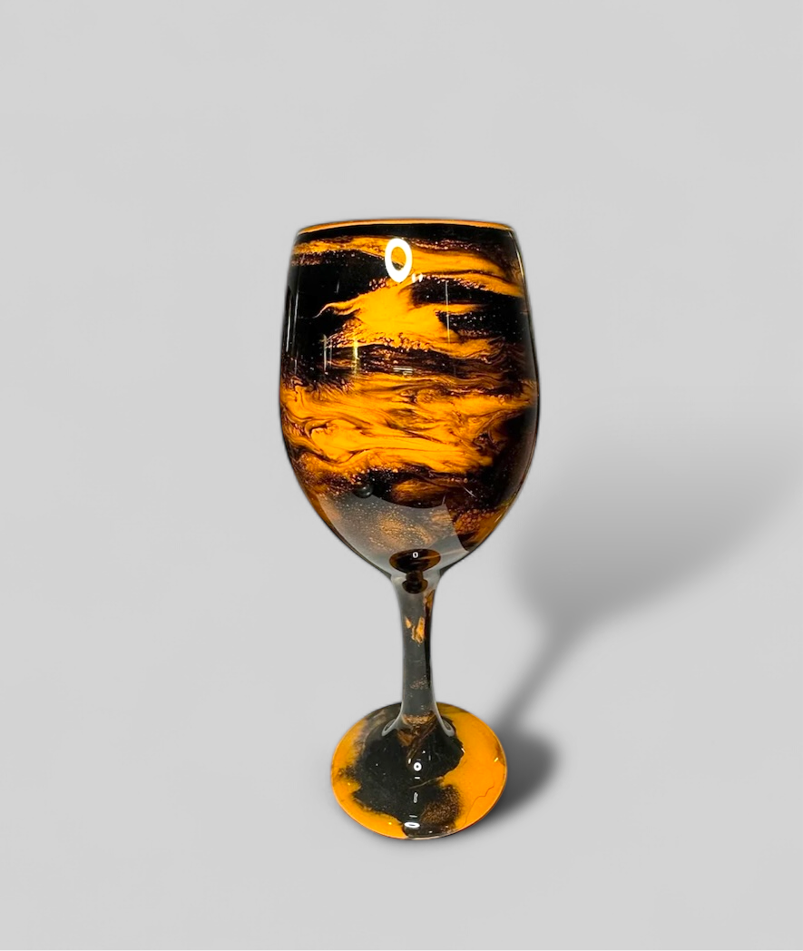 Orange and Black Swirl Wine Glasses and Drinkware-Handmade