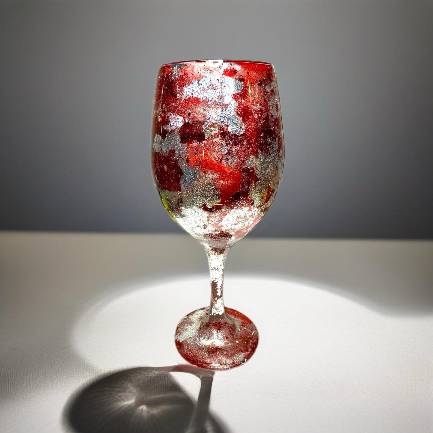 Red and Gold Flake Holiday Wine Glass & Drinkware-Handmade
