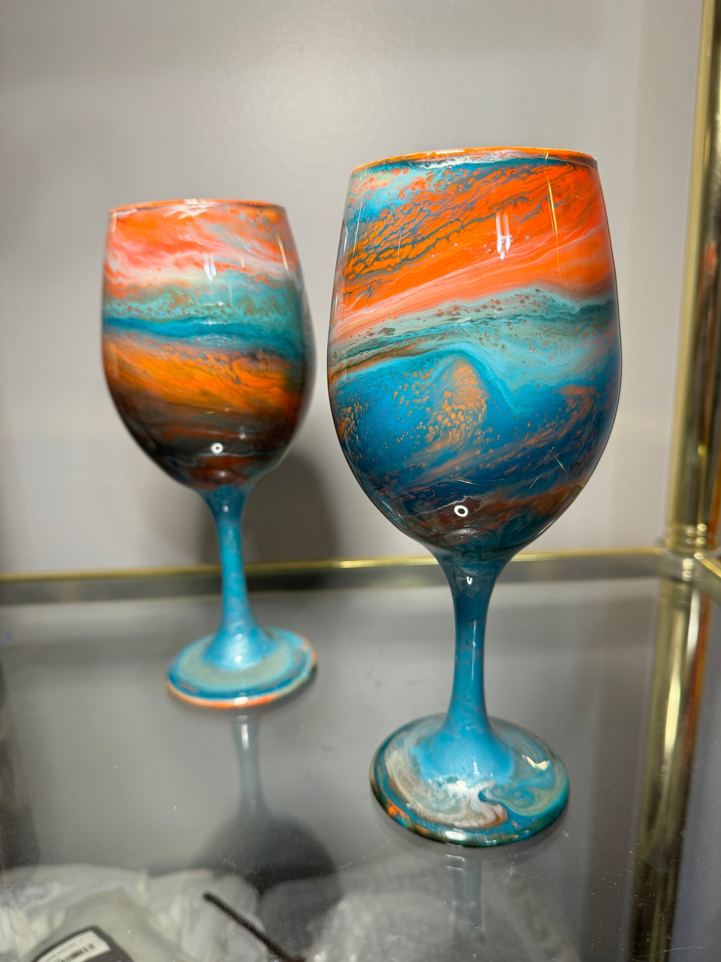 Orange and Turquoise Wine Glasses and Drinkware-Handmade