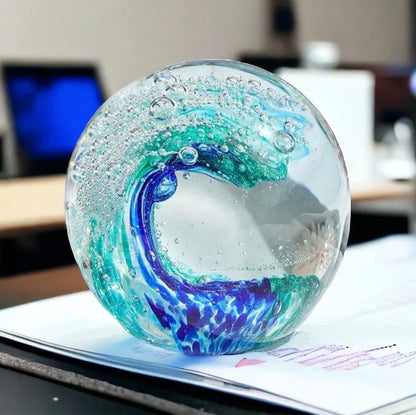 Ocean Wave Glass Art Sculpture-Paperweight