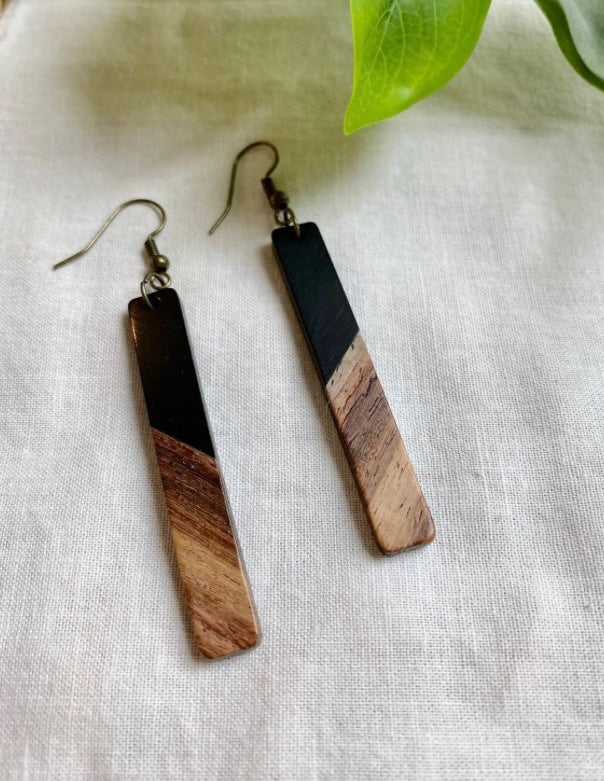 Wood and Resin Drop Earrings-Multiple Colors Available
