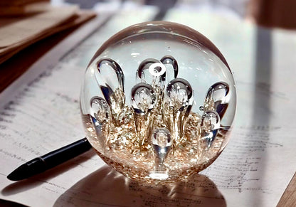 Ocean Bubbles and Mica Sand Glass Art Sculpture-Paperweight