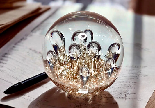 Ocean Bubbles and Mica Sand Glass Art Sculpture-Paperweight