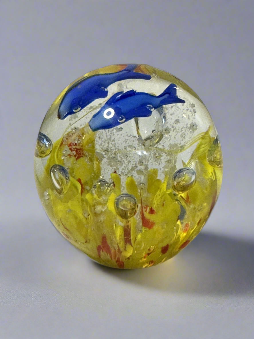 Blue Dolphin and Coral Glass Paperweight-Multiple Colors