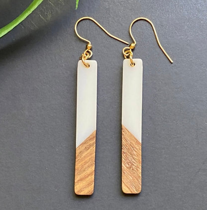 Wood and Resin Drop Earrings-Multiple Colors Available
