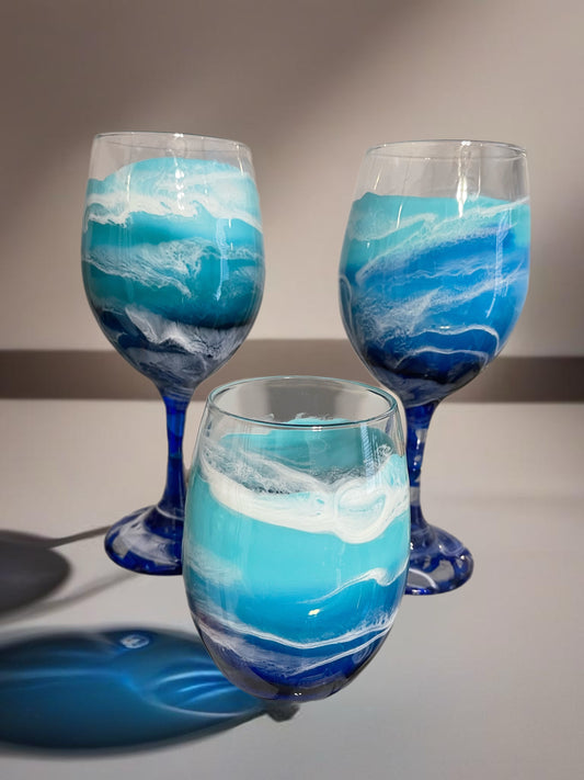 Blue Waves Wine Glasses and Drinkware-Handmade