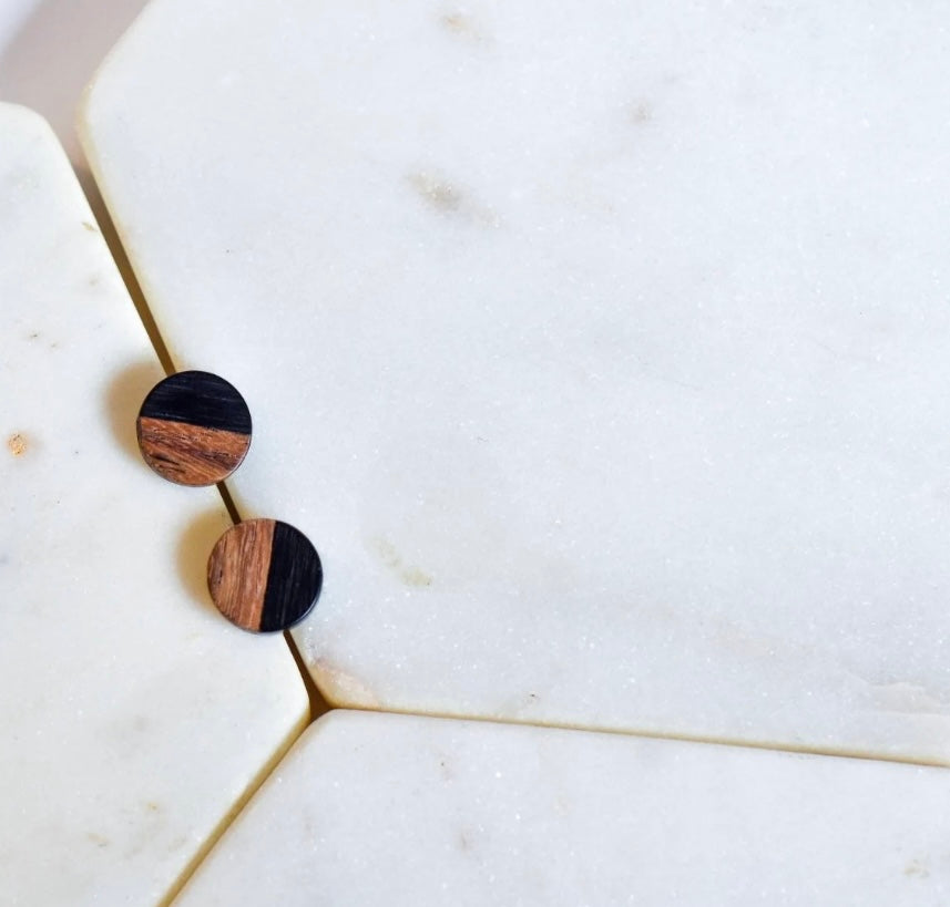 Wood and Resin Stud Earrings