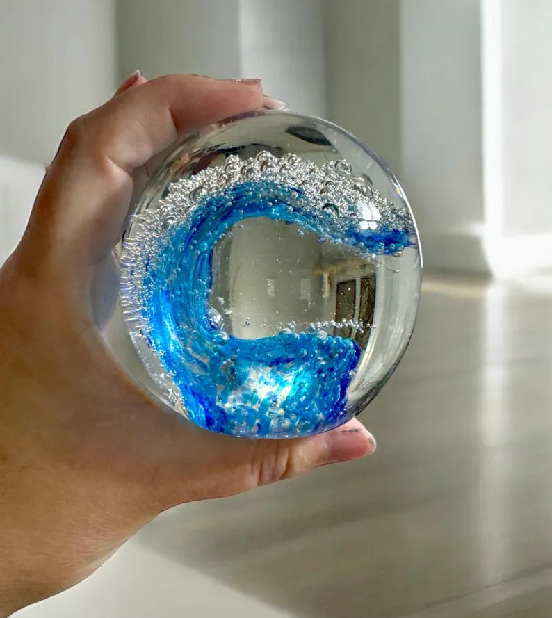 Ocean Wave Glass Art Sculpture-Paperweight