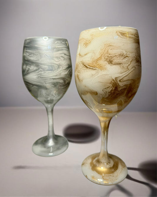 White and Gold Wine Glasses and Drinkware-Handmade