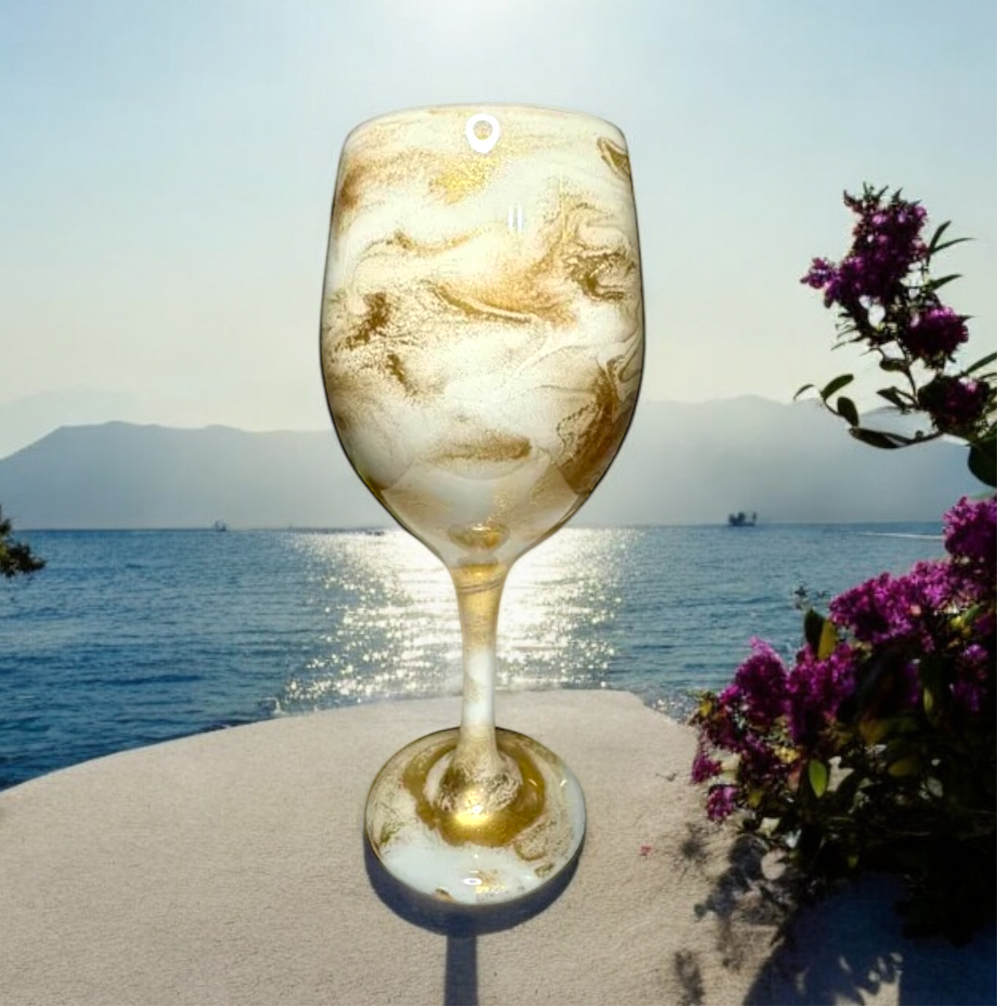 White and Gold Wine Glasses and Drinkware-Handmade