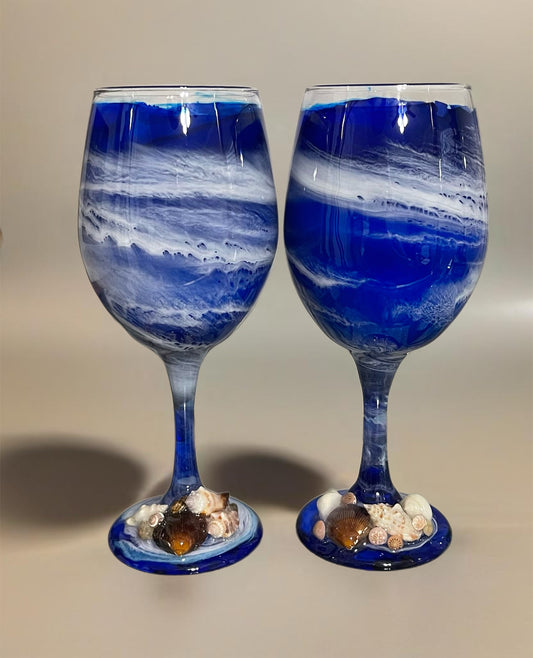 Ocean with Shells Wine Glasses and Drinkware-Handmade