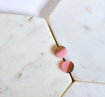 Wood and Resin Stud Earrings