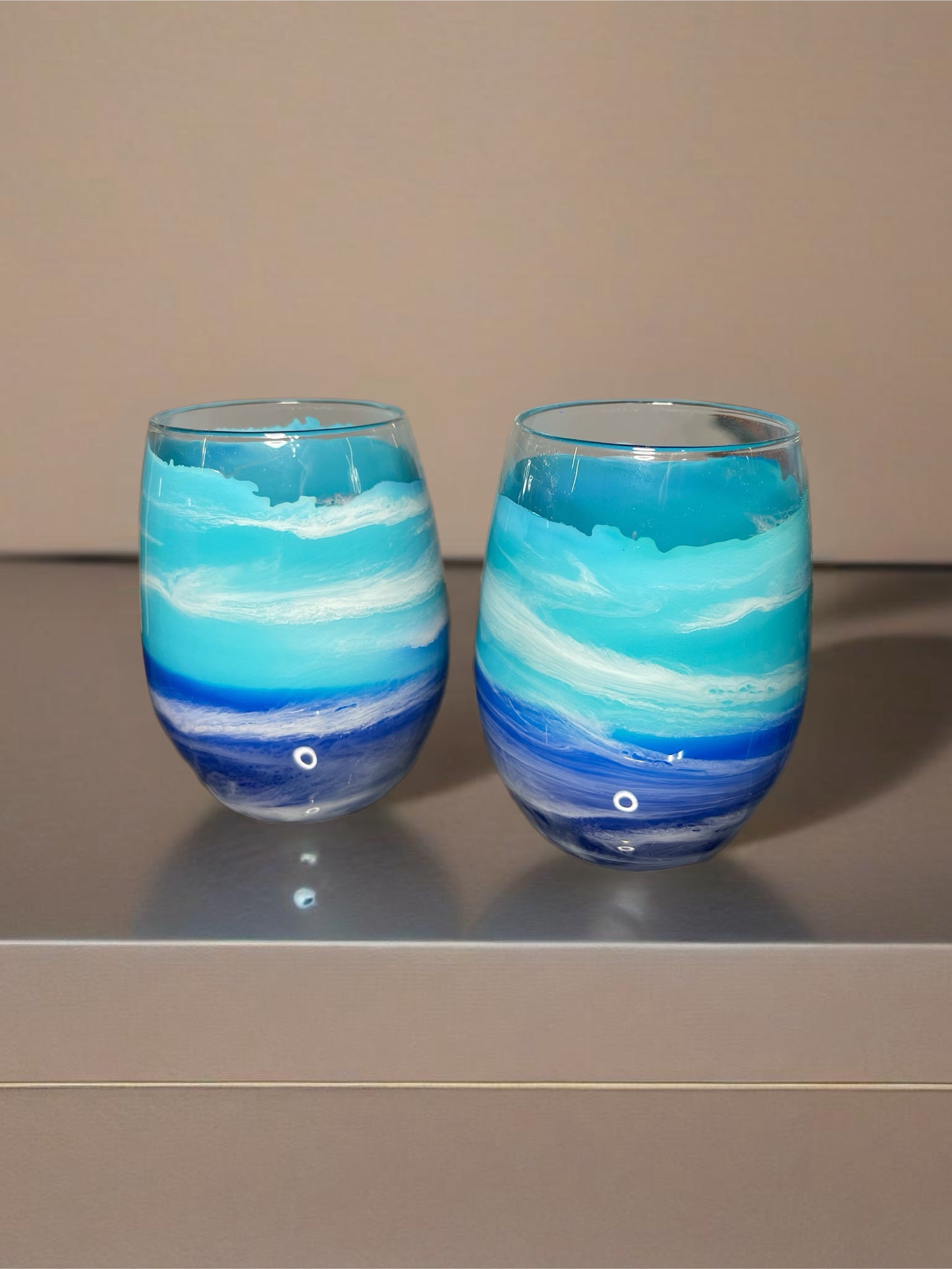 Blue Waves Wine Glasses and Drinkware-Handmade