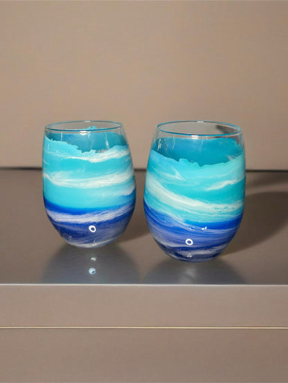 Blue Waves Wine Glasses and Drinkware-Handmade