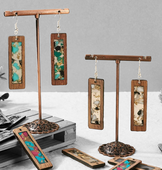 Wood and Resin Drop Earrings- Oval and Rectangular-Multiple Colors Available