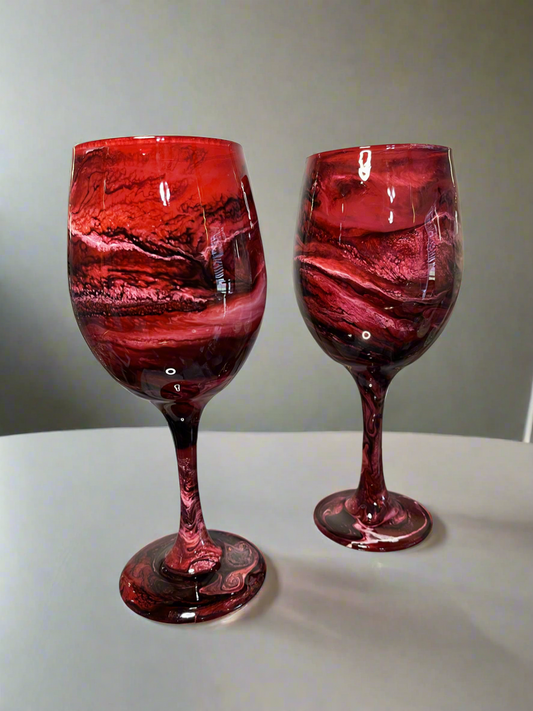 Red Swirl Swirl Wine Glasses and Drinkware-Handmade