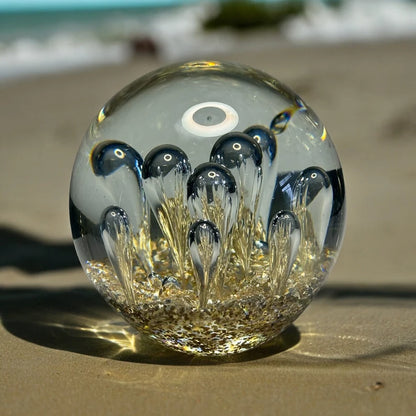 Ocean Bubbles and Mica Sand Glass Art Sculpture-Paperweight