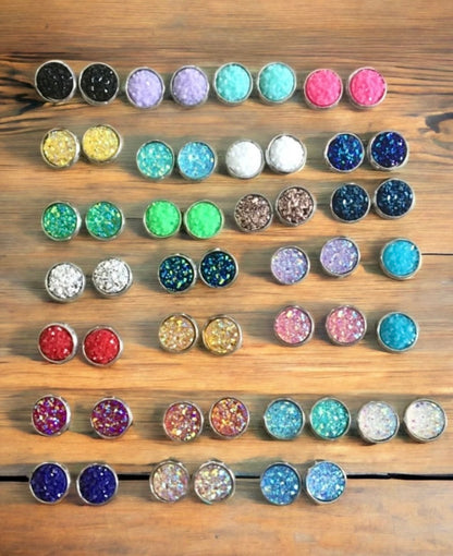 Resin Druzy Stud Earrings- 8mm Multiple Colors Available