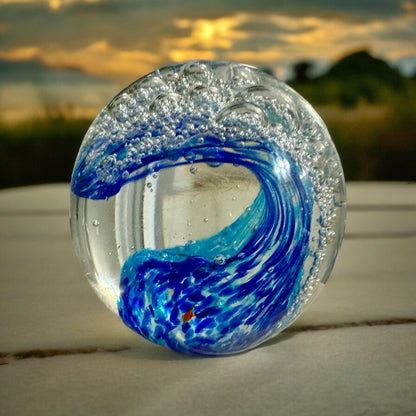 Ocean Wave Glass Art Sculpture-Paperweight