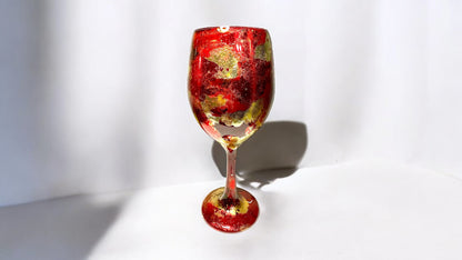 Red and Gold Flake Holiday Wine Glass & Drinkware-Handmade