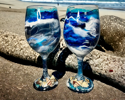 Ocean with Shells Wine Glasses and Drinkware-Handmade