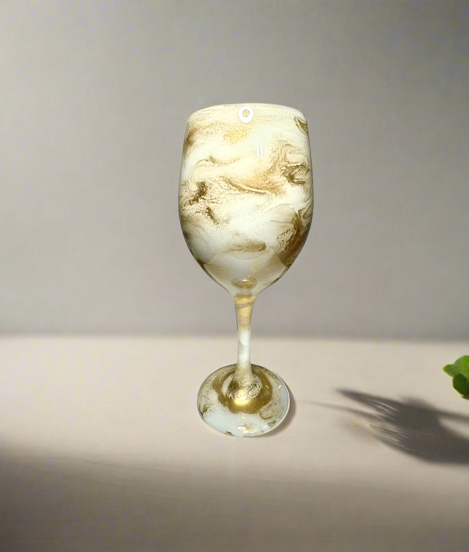 White and Gold Wine Glasses and Drinkware-Handmade