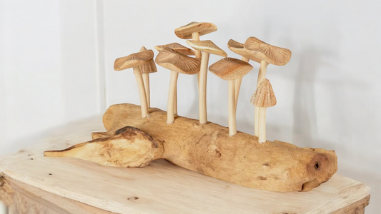 Hand Carved Wooden Mushroom Sculpture
