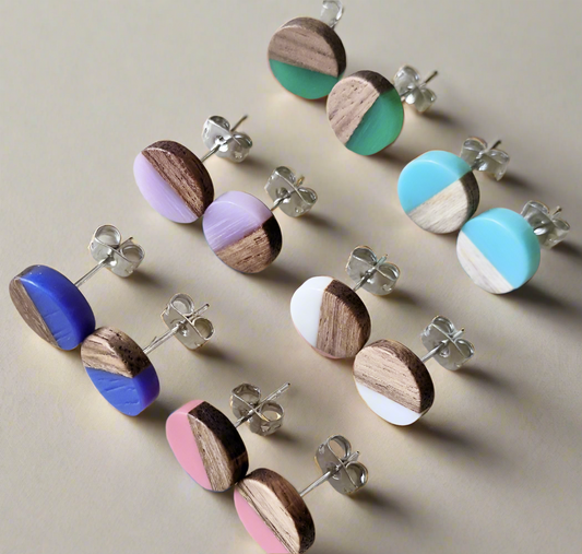 Wood and Resin Stud Earrings