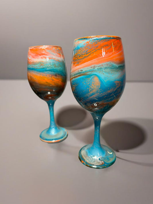 Orange and Turquoise Wine Glasses and Drinkware-Handmade