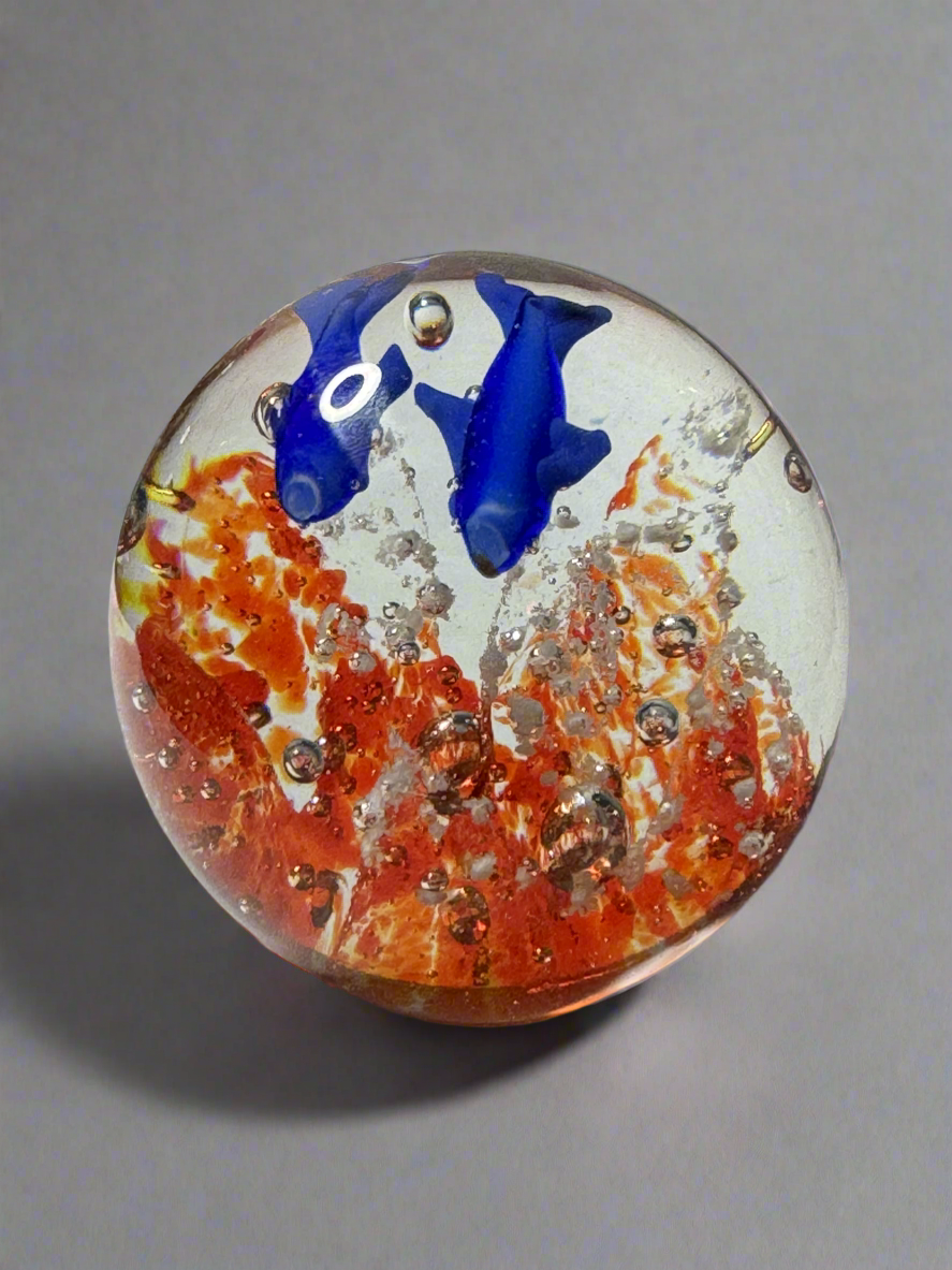 Blue Dolphin and Coral Glass Paperweight-Multiple Colors