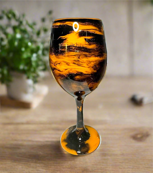 Orange and Black Swirl Wine Glasses and Drinkware-Handmade