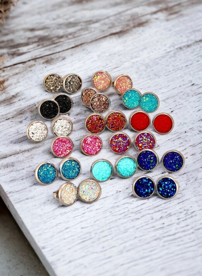 Resin Druzy Stud Earrings- 8mm Multiple Colors Available