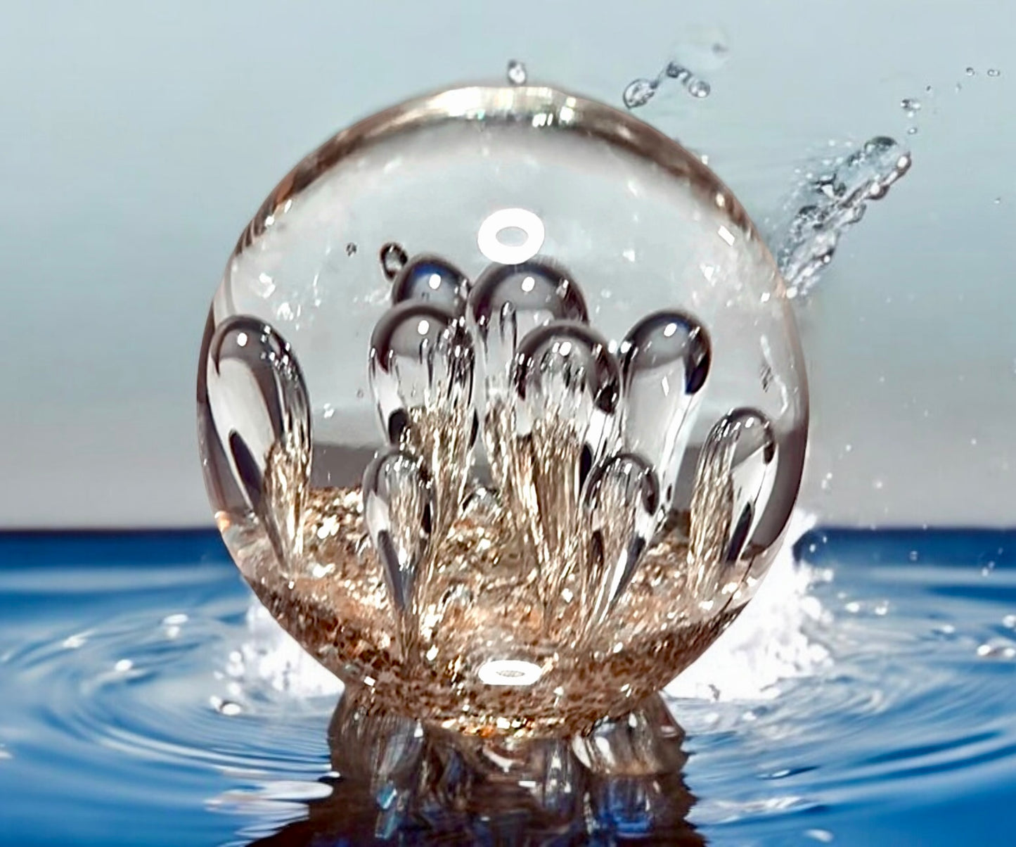 Ocean Bubbles and Mica Sand Glass Art Sculpture-Paperweight