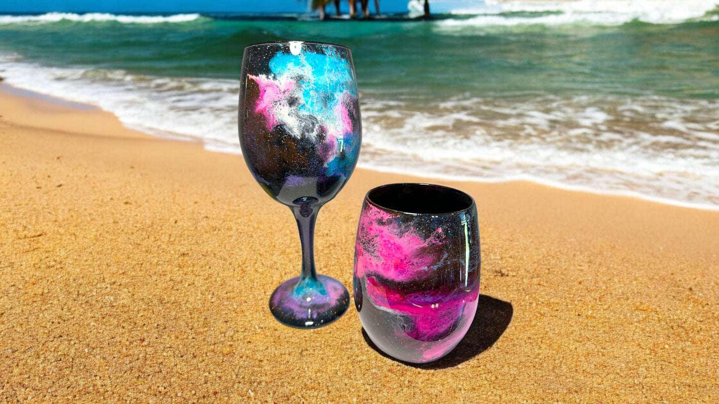 Galaxy Wine Glasses and Drinkware-Handmade