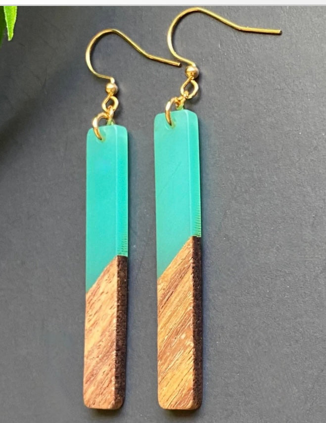Wood and Resin Drop Earrings-Multiple Colors Available
