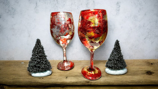 Red and Gold Flake Holiday Wine Glass & Drinkware-Handmade