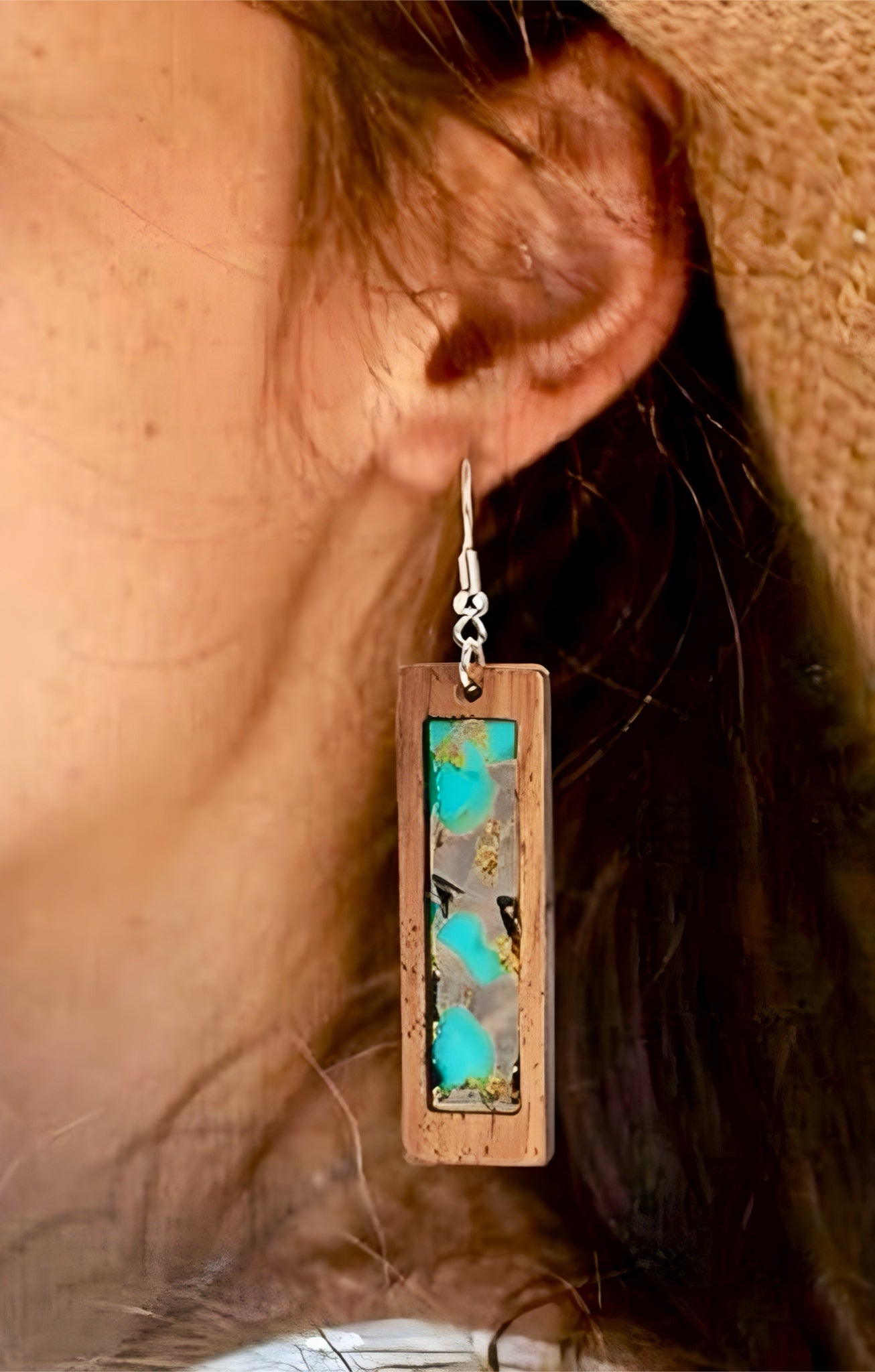 Wood and Resin Drop Earrings- Oval and Rectangular-Multiple Colors Available