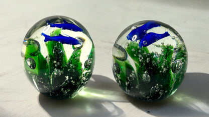 Blue Dolphin and Coral Glass Paperweight-Multiple Colors